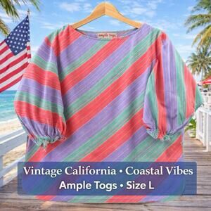 Vintage Ample Togs Vintage Coastal Bright Blouse Size XL